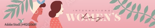 Women's Day flat woman face tropical web banner