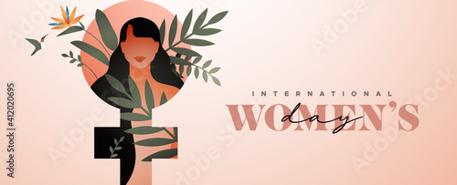 Women's Day tropical flower leaf woman banner