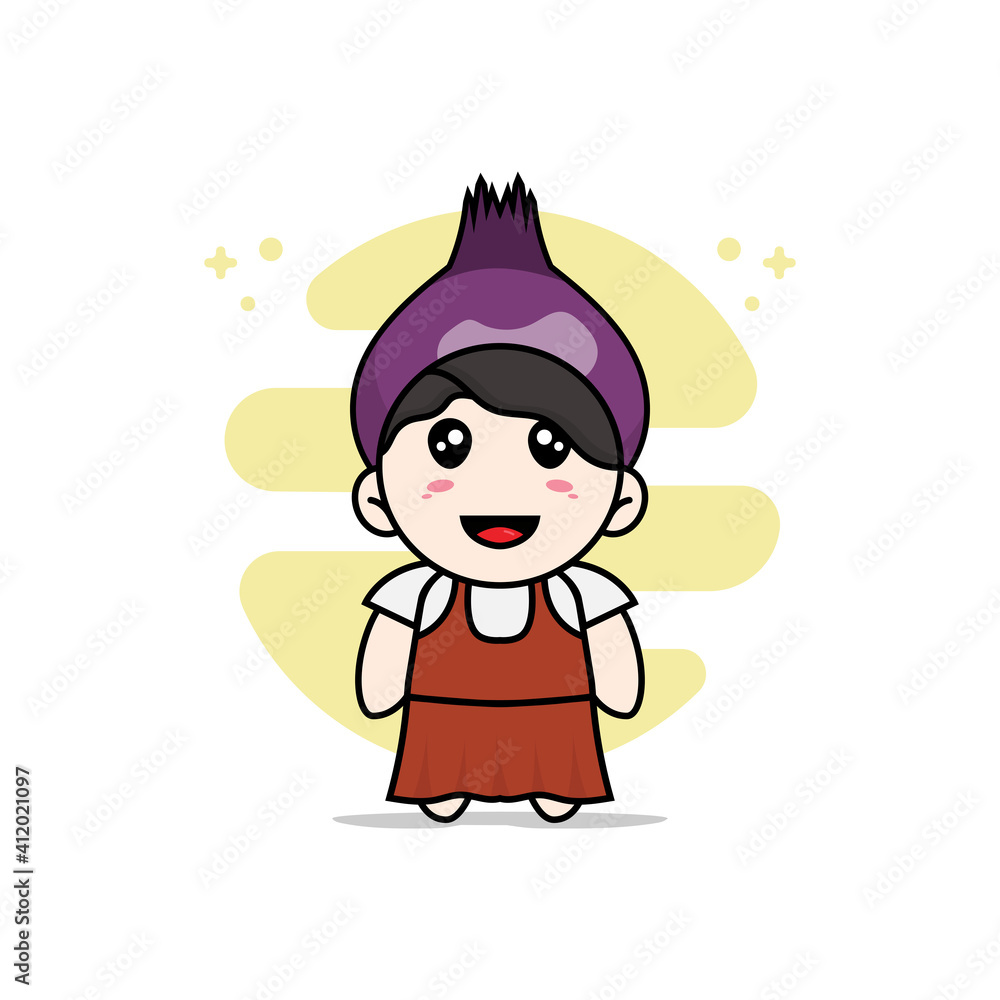 Cute girl character wearing onion costume.