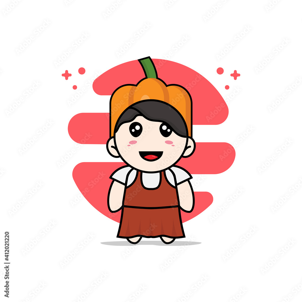 Cute girl character wearing pumpkin costume. Cute girl character wearing pumpkin costume.