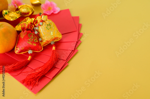 Happy Chinese New Year. Asian traditional and Holiday (Foreign text means blessing and lucky) photo