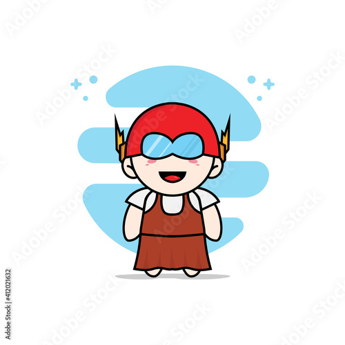 Cute girl character wearing superhero costume.