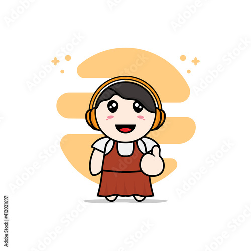 Cute girl characters using headphones.