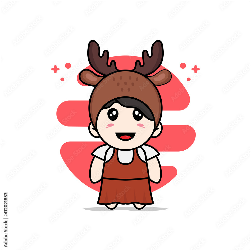 Cute girl character wearing deer costume. Cute girl character wearing deer costume.