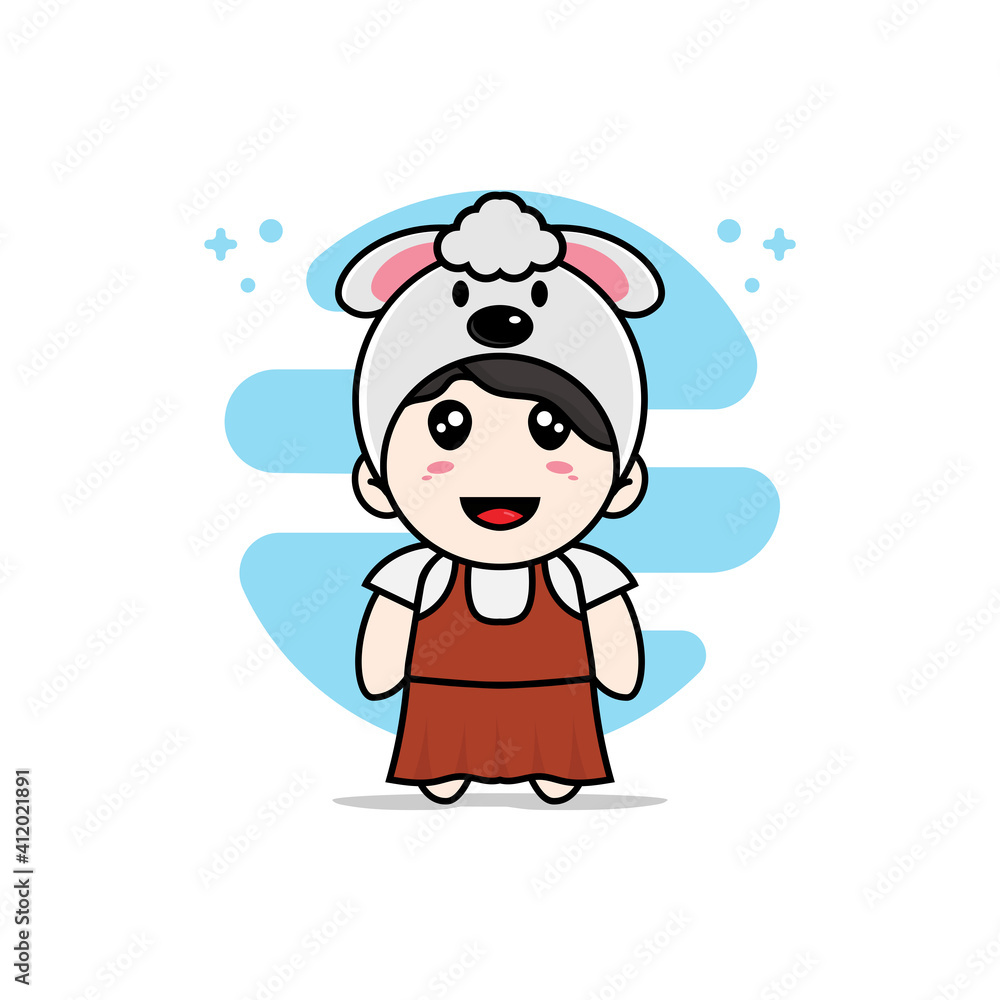 Cute girl character wearing dog costume. Cute girl character wearing dog costume.