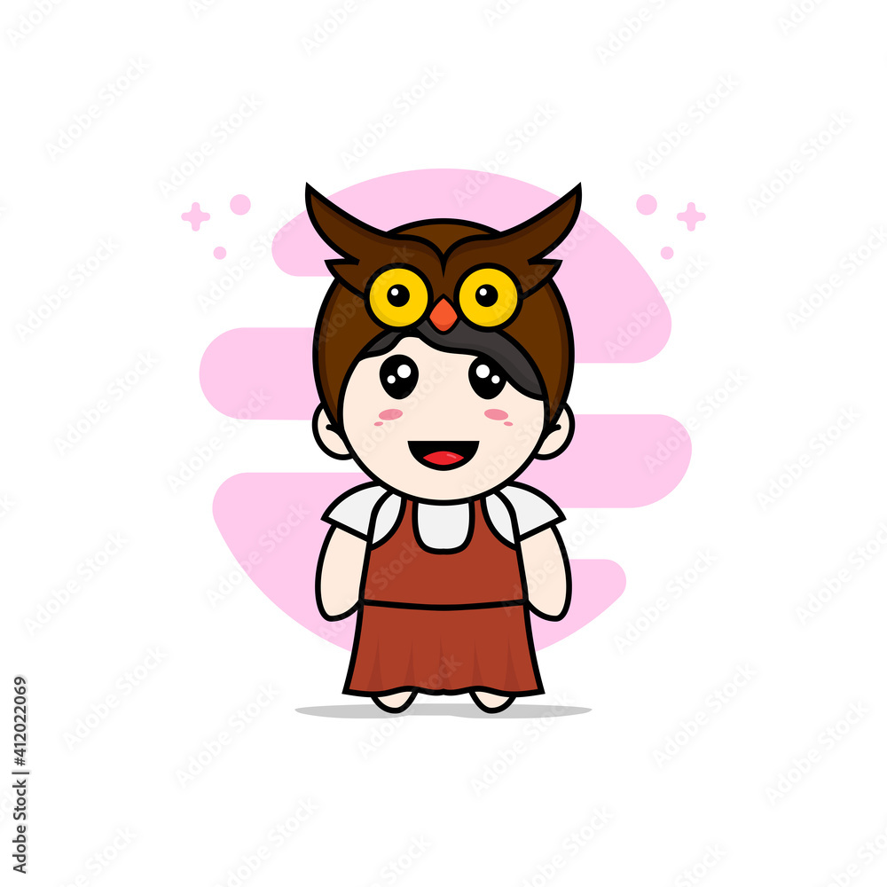 Cute girl character wearing owl costume.