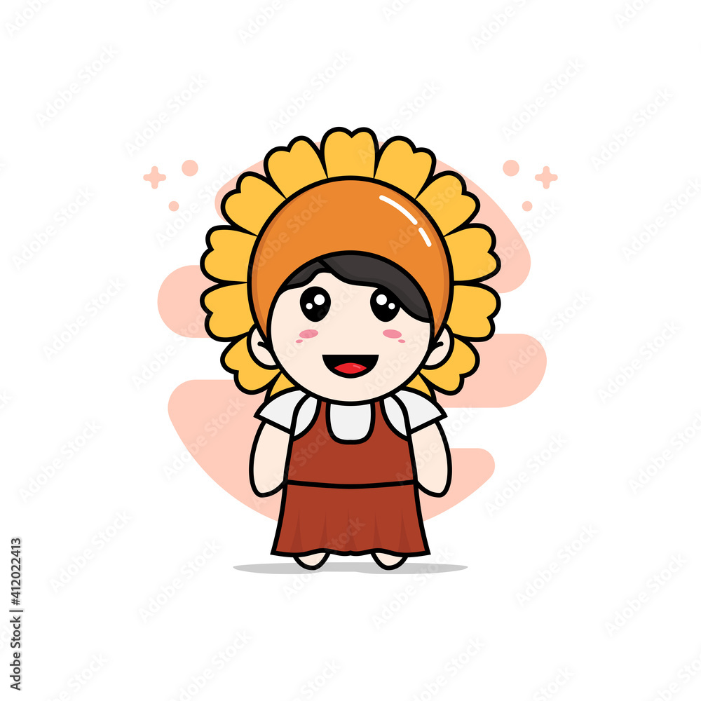 Cute girl character wearing sunflower costume. Cute girl character wearing sunflower costume.