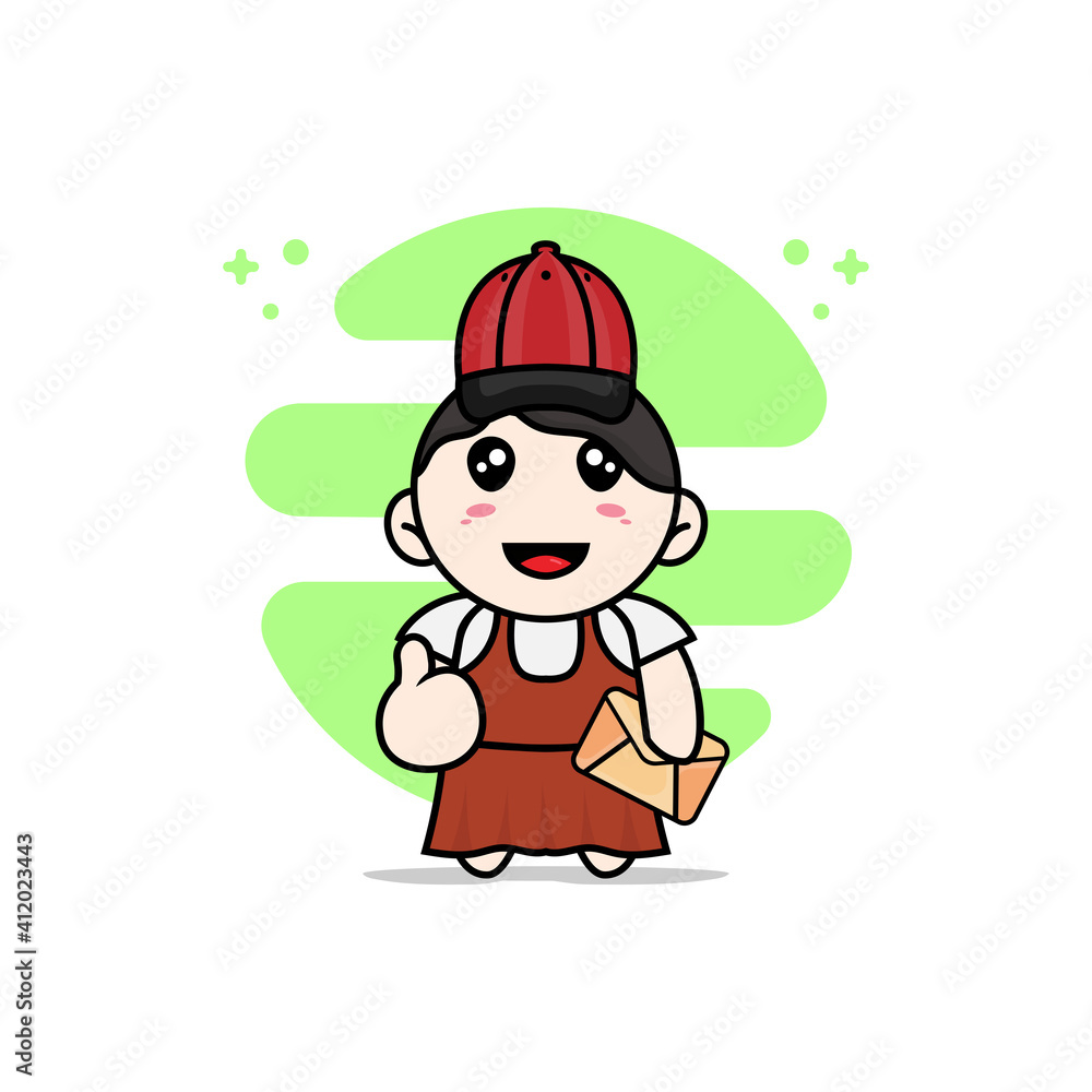 Cute girl character wearing postman costume. Cute girl character wearing postman costume.