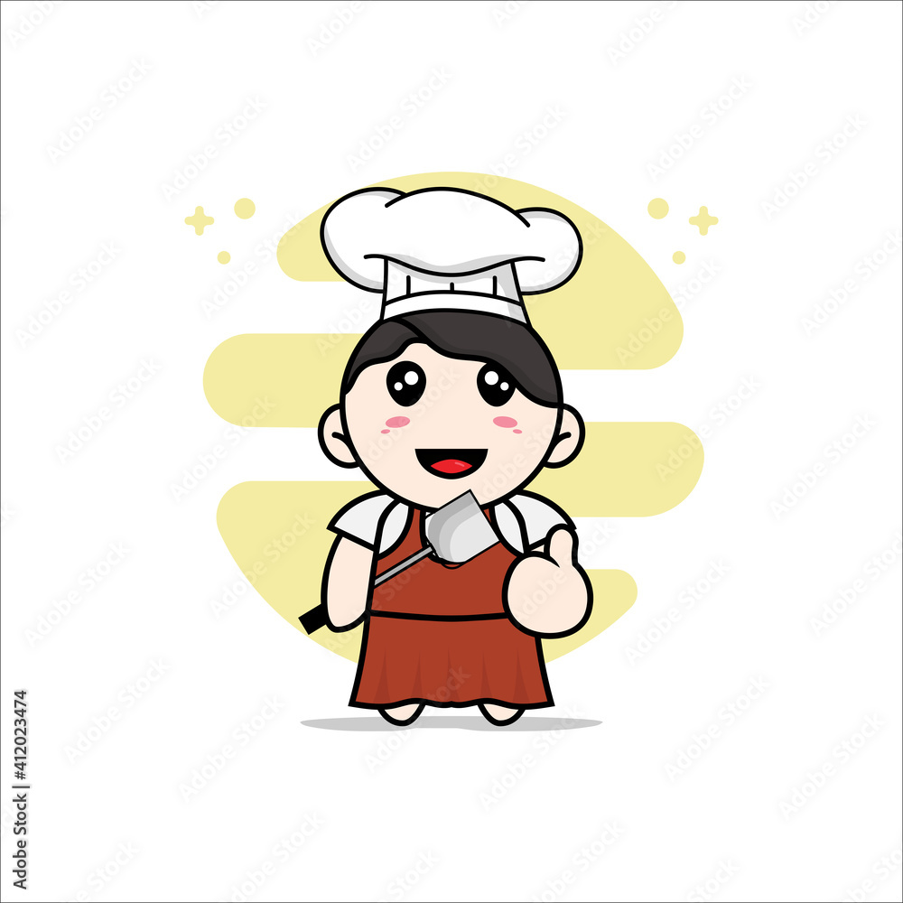 Cute girl character wearing chef costume. Cute girl character wearing chef costume.