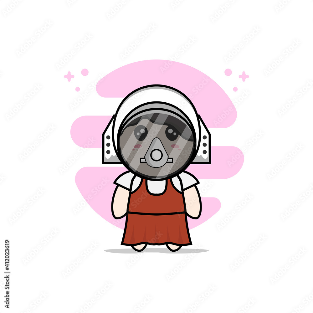 Fototapeta premium Cute girl character wearing astronaut costume.