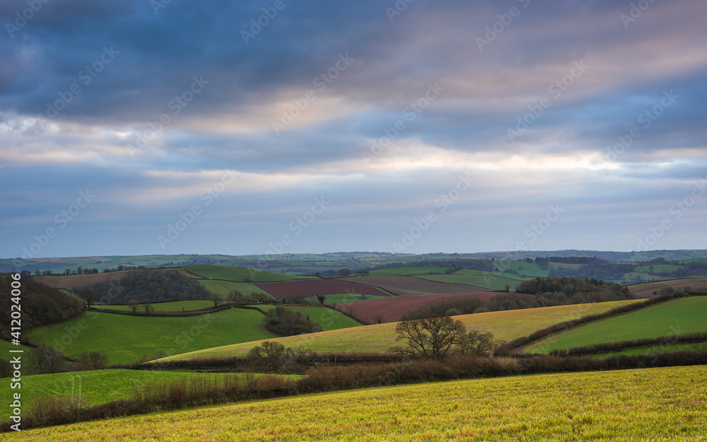 Fields of Berry Pomeroy Village in Devon in England in Europe