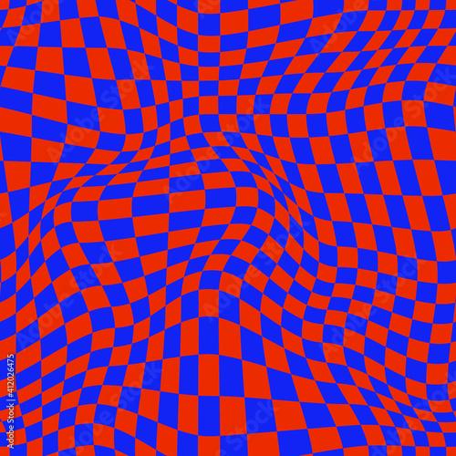 PSYCHEDELIC WARPED CHECKERBOARD. VECTOR SEAMLESS PATTERN