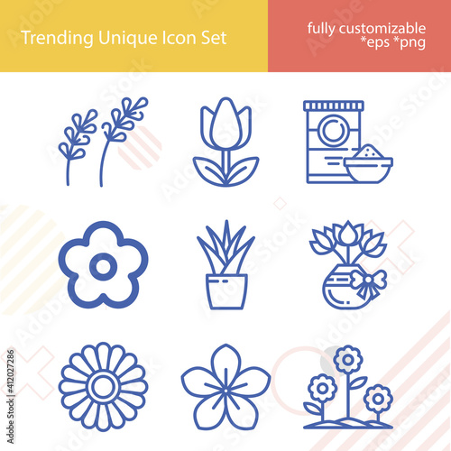 Simple set of fluoride related lineal icons.