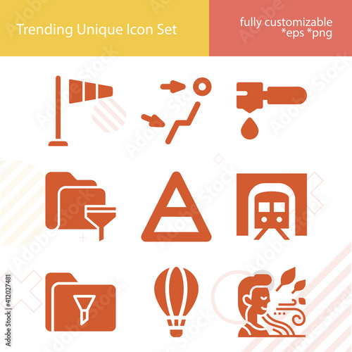 Simple set of ventilation related filled icons.
