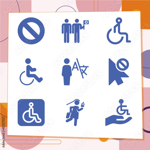 Simple set of 9 icons related to disadvantaged