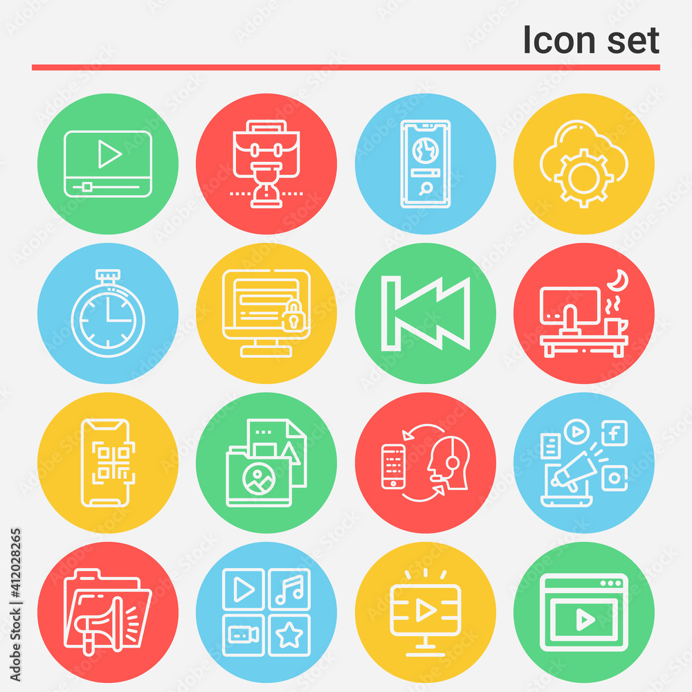16 pack of previous  lineal web icons set