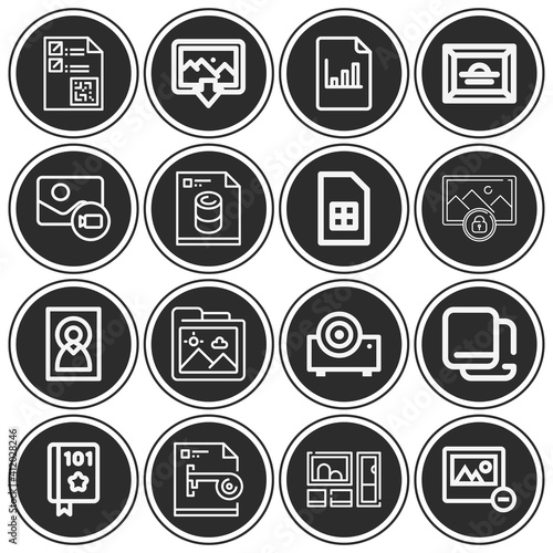 16 pack of data file lineal web icons set
