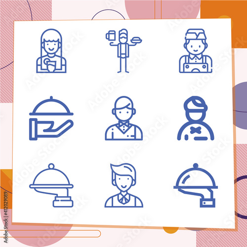 Simple set of 9 icons related to butler