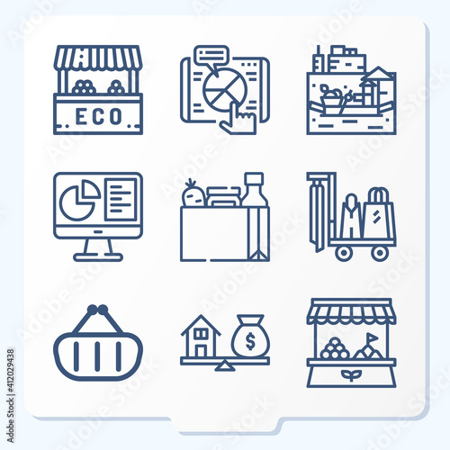 Simple set of 9 icons related to securities industry