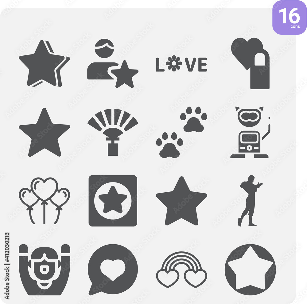 Simple set of favourite related filled icons. Simple set of favourite related filled icons.