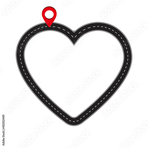 Road heart pins for concept design. Romantic background. Vector illustration design. Stock image. EPS 10.