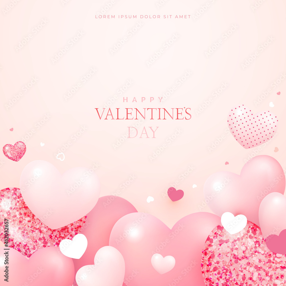 Valentines day background with pink heart and frame.