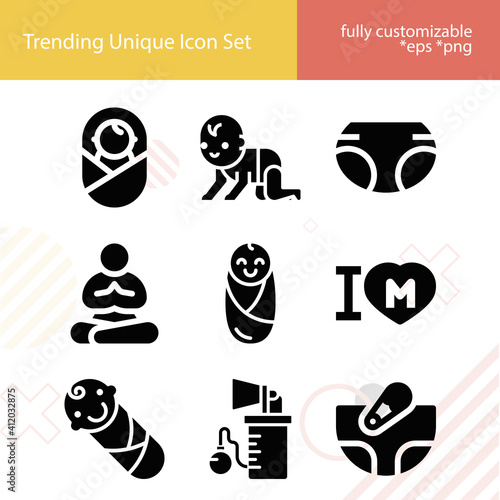 Simple set of neonatal related filled icons.
