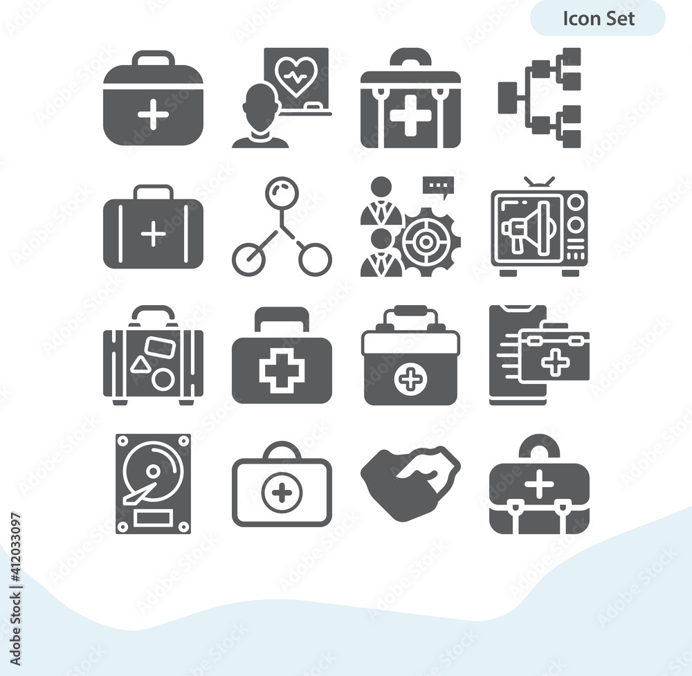 Simple set of initiative related filled icons.