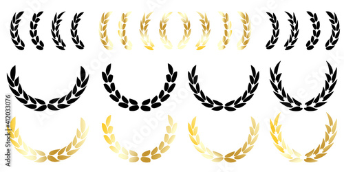 Vintage royal icon with wreaths. Winner award. Gold and black wreaths on a white background. Stock image. EPS 10.