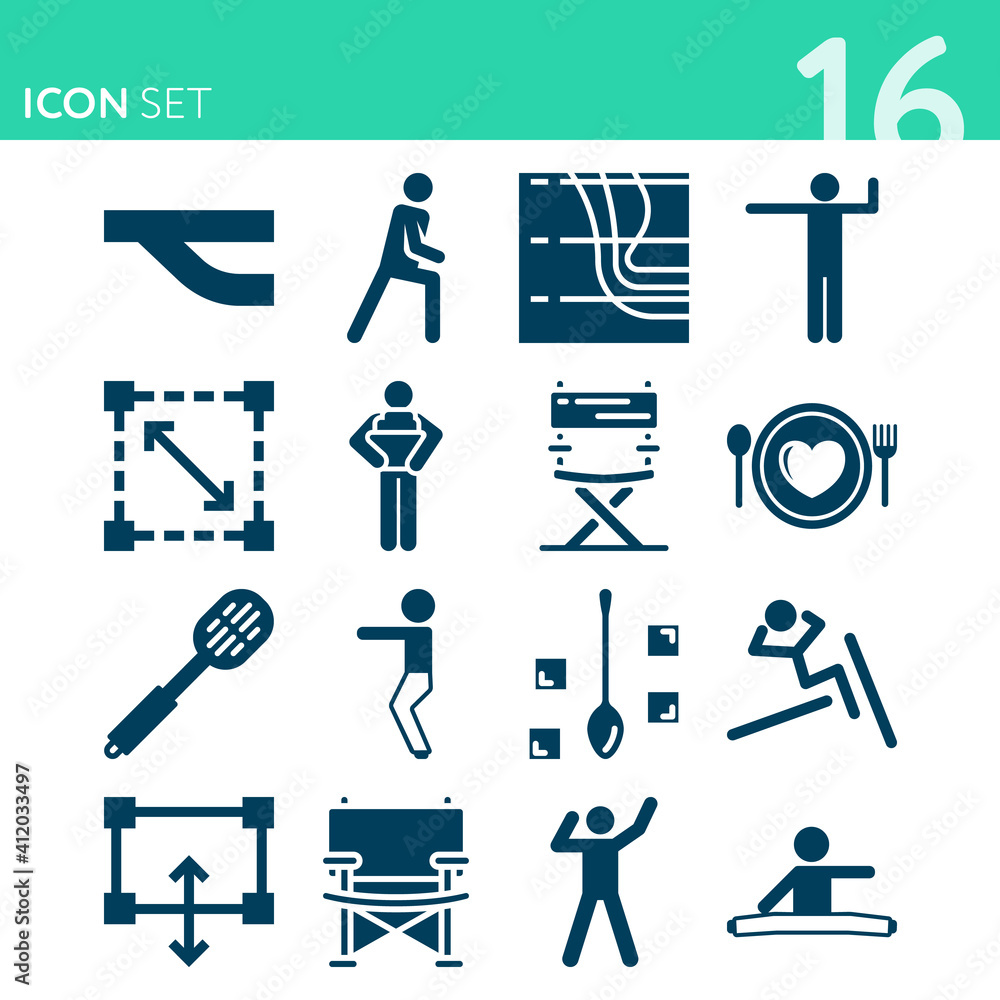 Simple set of 16 icons related to bending Simple set of 16 icons related to bending