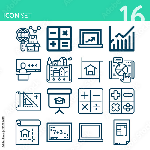 Simple set of 16 icons related to qualitative