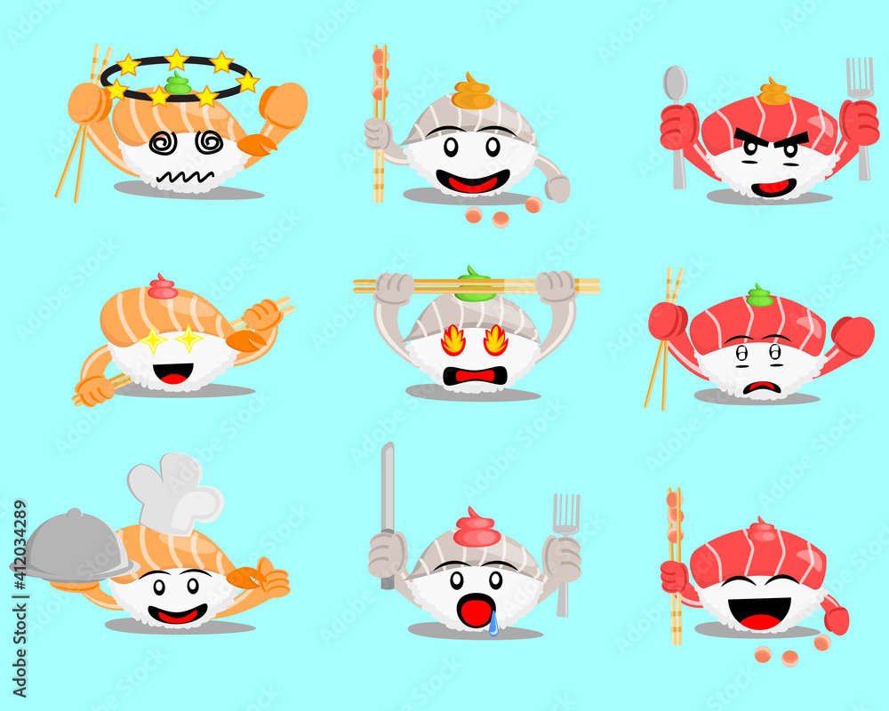 Illustration vector graphic cartoon character of japanese food of sushi set with fresh fish