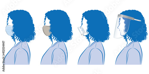 男性の横顔のイラスト. ウイルスの感染対策.