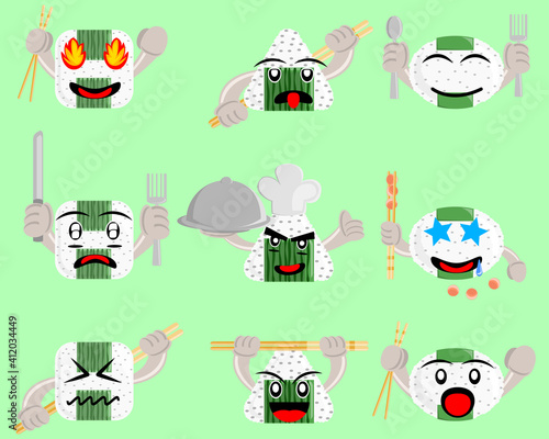 Illustration vector graphic cartoon character of japanese food of onigiri set