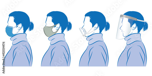 男性の横顔のイラスト. ウイルスの感染対策.