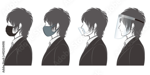 男性の横顔のイラスト. ウイルスの感染対策.