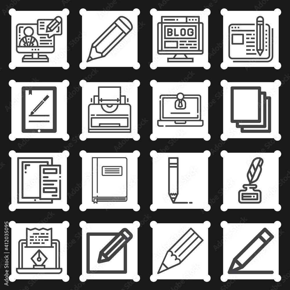 16 pack of writers lineal web icons set 16 pack of writers lineal web icons set