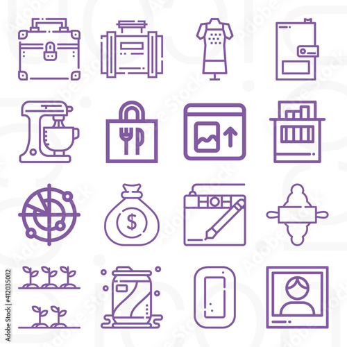 16 pack of empty  lineal web icons set