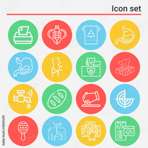 16 pack of body part lineal web icons set