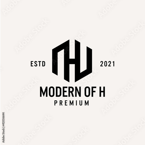 Vector Template Initials of H, Modern, Future, Hexagon