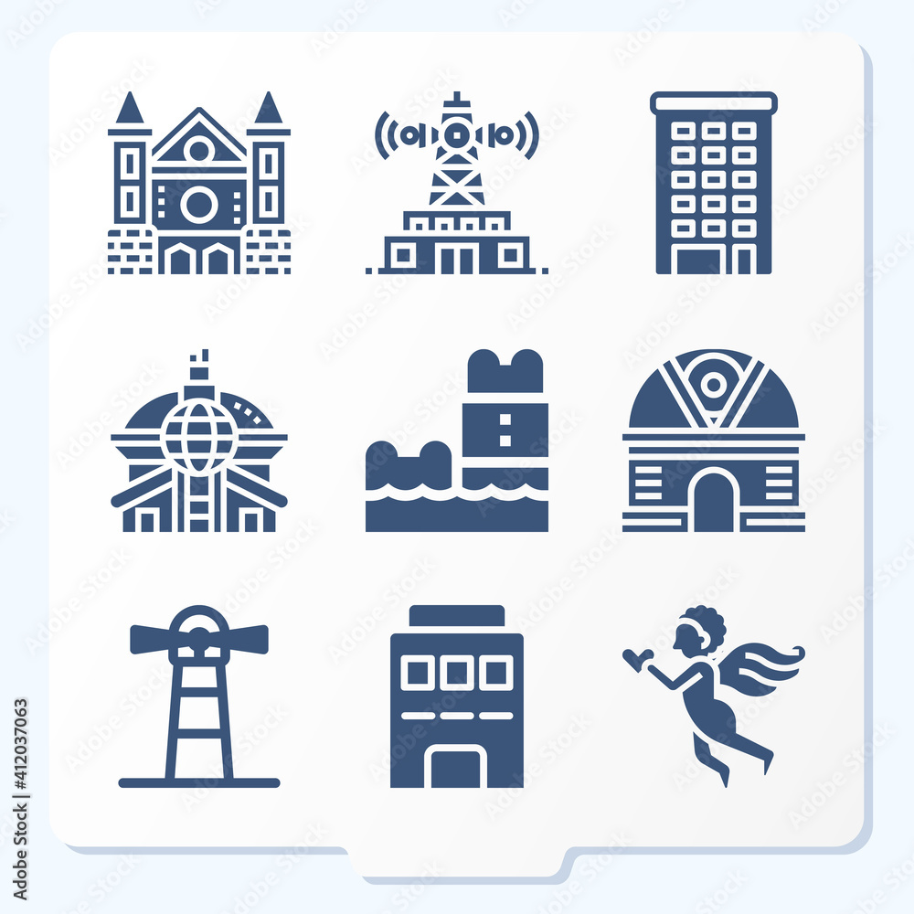 Simple set of 9 icons related to district