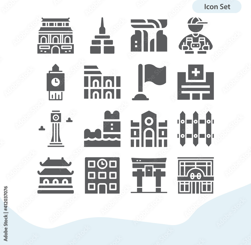 Simple set of administrative division related filled icons.