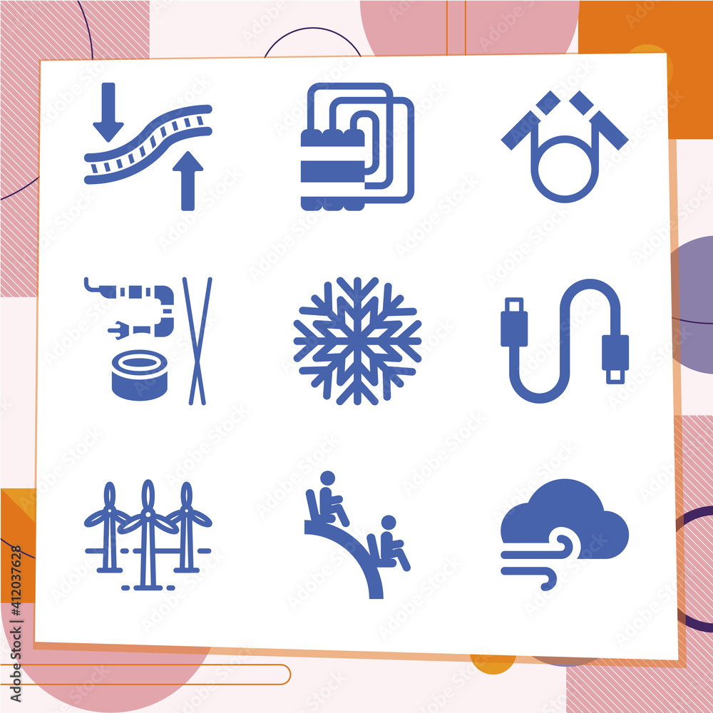 Simple set of 9 icons related to coil Simple set of 9 icons related to coil