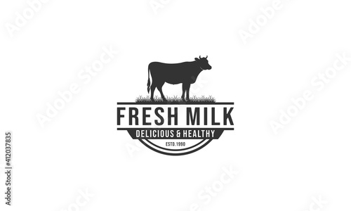 fresh milk logo with healthy cow illustration