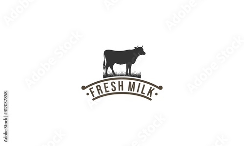 fresh milk logo with healthy cow illustration