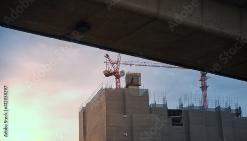 crane on construction building on sky background