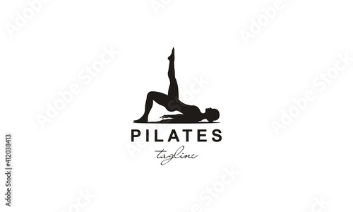 Sitting Pilates Woman Silhouette logo design..