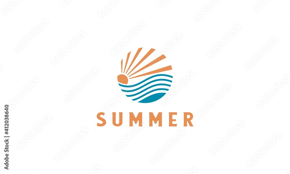 summer beach coast island, sea ocean summer sun rays logo design ...