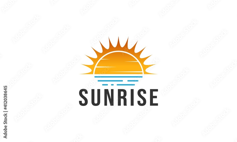 Fototapeta premium sunrise Island Lake Beach Sea Ocean Vintage Retro logo design.