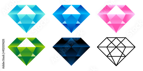 ダイヤモンド, ダイアモンドのイラストアイコンベクターセット